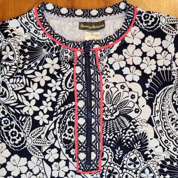 Tommy Bahama Paisley Paradise Navy & White Half Zip Rash Guard Swim Shirt - XS - Picture 6 of 10